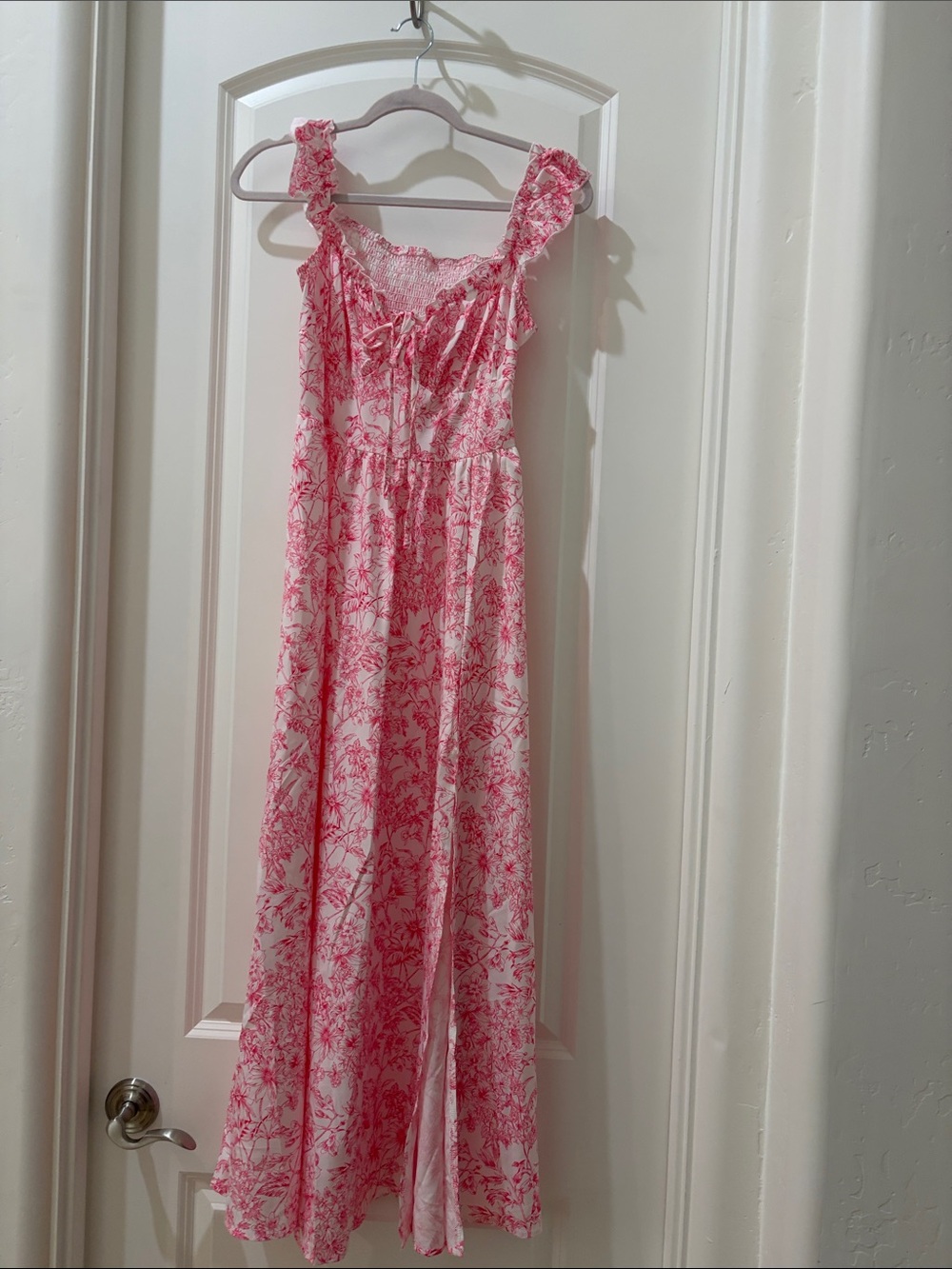 Floral Pink Maxi Chemise with Ruffle Straps